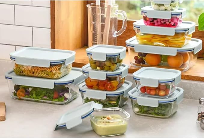 LocknLock LNG428S4M The Clear Heat-Resistant Borosilicate Glass Food Storage Set, 8-Piece (4 Containers + 4 Lids) - Mint