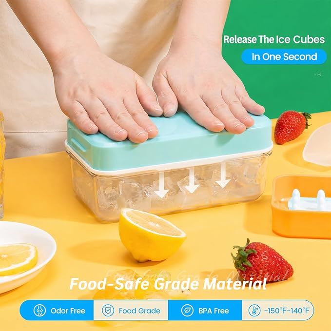 Ice Cube Tray with Lid and Bin, 28 pcs Ice Cubes Molds, Ice Trays for Freezer, Ice Cube Tray Mold, with 1 tray, Ice Freezer Container, Spill-Resistant Removable Lid & Ice Scoop, for Whiskey,Cocktail
