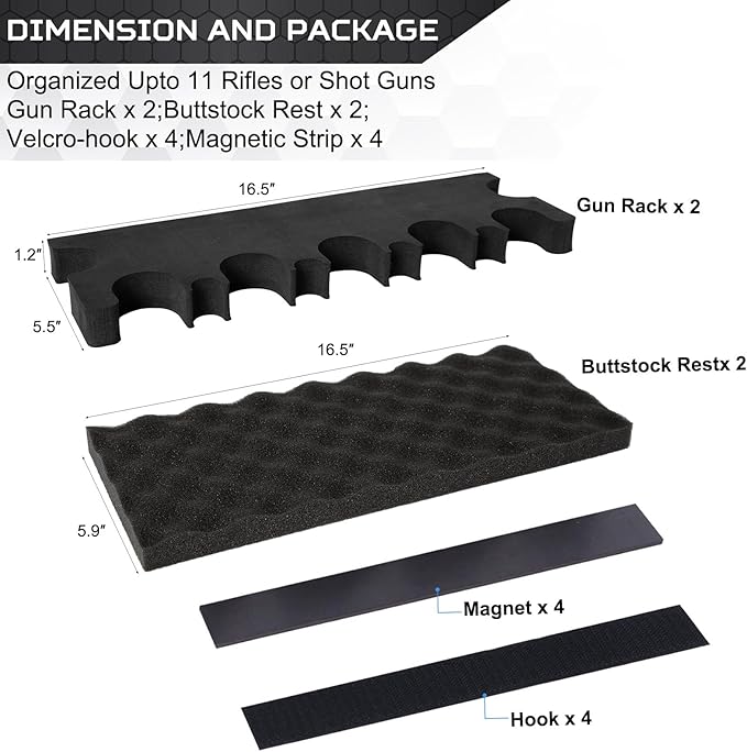 OCQOTAT Gun Rack for Gun Storage, Gun Safe Accessory for Rifles and Shotguns, Gun Holder in Gun Cabinet, Shotgun Rifle Rest, Foam Material with Magnetic Strip and Hook Strip , Gifts for Hunters
