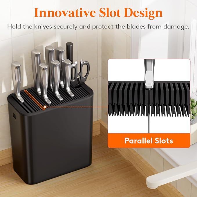 Lifewit Knife Block without Knives, Large Plastic Universal Knife Block Holder with Detachable Slots, Hold Up to 25 Knives, Scissors, and Sharpening Rods, Kitchen Storage Organizer for Counter, Black