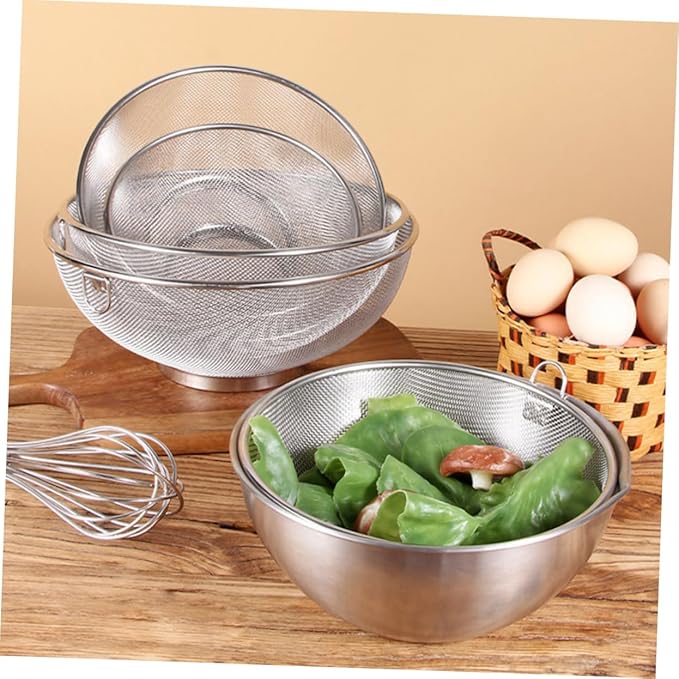 Cabilock Stainless Steel Washing Basket Multi-functional Kitchen Drain Colander for Fruits Vegetables and Rice Deform-resistant Easy to Clean