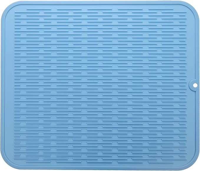 MicoYang Silicone Dish Drying Mat for Multiple Usage,Easy clean,Eco-friendly,Heat-resistant Silicone Mat for Kitchen Counter or Sink,Refrigerator or Drawer Liner Light Blue XL 18 inches x 16 inches