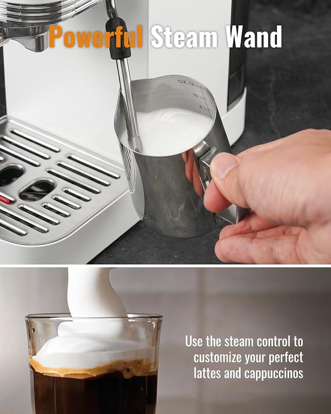 SHARDOR Espresso Machine 20 Bar, Professional Espresso Machine with Milk Frother and Touchscreen, Expresso Coffee Machines with Adjustable Temperature,for Cappuccino, Latte, Stainless Steel, White