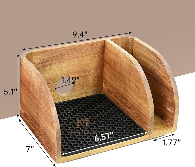 Acacia Coffee Bar Station Organizer Stand, Wooden Pour Over Maker Caddy Storage Organizers, Coffee Filter Holder for Countertop with Heatproof Mat (9.4*7*5.1 inch) Glass Coffee Maker not included