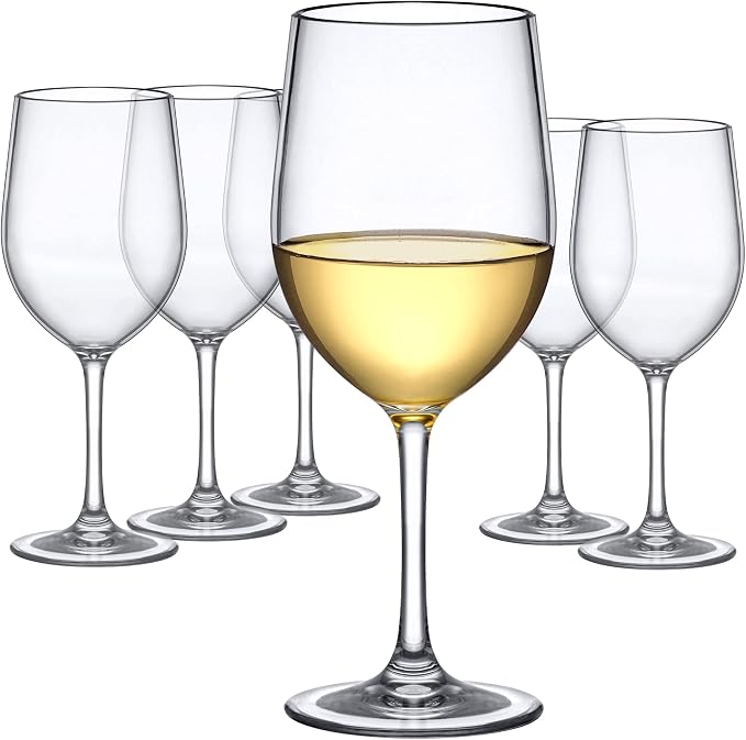 Amazing Abby - Clara - 12-Ounce Unbreakable Tritan Wine Glasses (Set of 6), Plastic Wine Glasses, Reusable, BPA-Free, Dishwasher-Safe, Perfect for Poolside, Outdoors, Camping, Picnic, and More