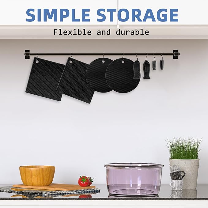 Honeydak 12 Pcs Silicone Trivet Mat and Silicone Hot Handle Holder Pack Multipurpose Non Slip Pot Holders Pot Handle Covers Heat Resistant for Kitchen Potholders Hot Dishes Jar Opener, Black