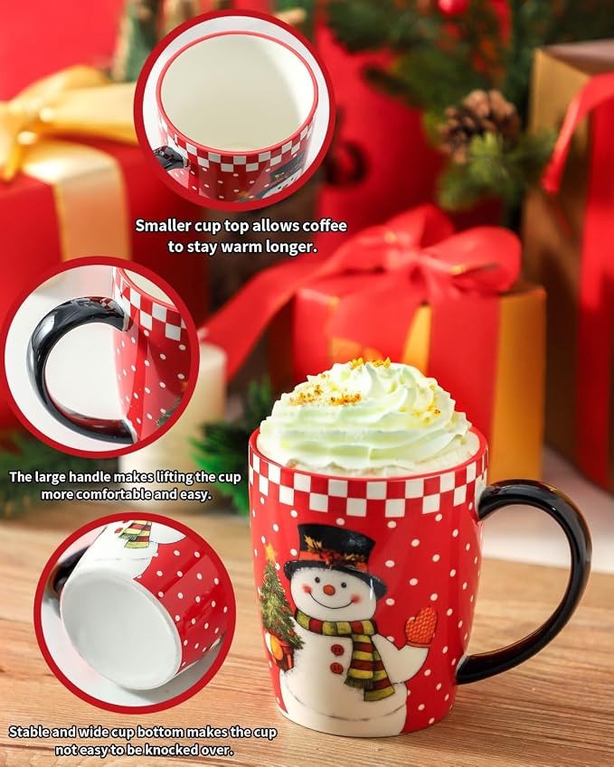 HASENSE Coffee Mugs Set of 6,15oz Ceramic Mug Gift, Matching Xmas Holiday Cups with Handles for Hot Cocoa,Coffee,Gifts for Women,Family, Friends