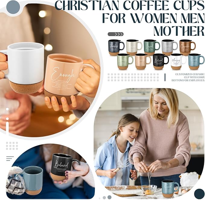 Didaey 10 Pcs Christian Coffee Mugs Gifts for Men Fathers Day Church Women Bulk 15 oz Bible Verses Religious Inspirational Cups with Cork Bottom for Study Group Coworker Sunday School Teacher Gifts