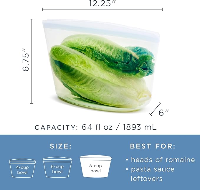 Stasher Silicone Reusable Storage Bag, 8-Cup Bowl, Reusable Freezer Bags, Microwave, Dishwasher, Oven Safe, Sous Vide, Premium Lunch Container, Eco Friendly, Food-safe Silicone Snack Bag, 64 oz, Blue | Reusable Food Bag
