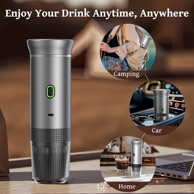 Portable Espresso Machine for Travel, Travel Coffee Maker 20-Bar Extraction, 150 ML，Coffee Maker Self-Heating with USB-C, Compatible with Ground Coffee & NS Capsule for Hiking and Camping (Green)