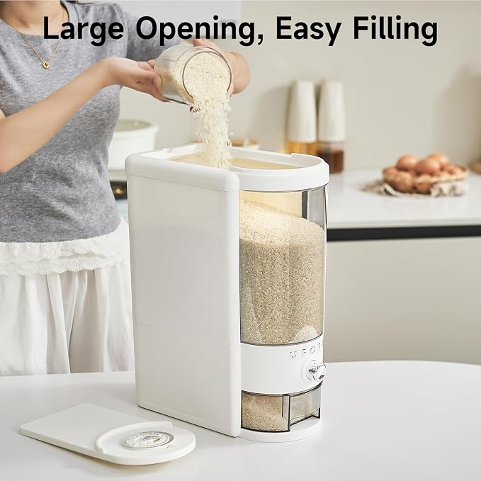 UFORU Rice Dispenser 20 lbs | Large Rice Storage Container for Kitchen&Pantry - Space-saving, Moisture & Pest-proof, BPA-Free - Dry Food Dispenser with One-Touch Dispenser & Measuring Cup for Families