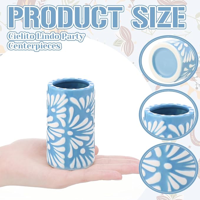 12 Set Cielito Lindo Party Favors Mexican Tequila Shot Glasses Mexican Pottery Gift Mugs for Tequila Lover Favors Birthday Party Supplies (Blue, Handleless)