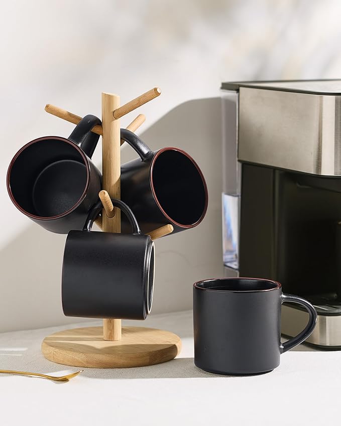 famiware Coffee Mugs Set of 4, Nebula 14oz Coffee Mugs, Ceramic Cup Set with Handle for Latte, Tea, Milk, Cappuccino, Cocoa, Matte Black