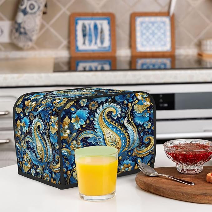 Blue Paisley Ethnic 4 Slice Toaster Cover Dust And Fingerprint Bread Maker Cover Bakeware Protector Washable Appliance Covers Kitchen Accessories For Home Kitchen Women Gift