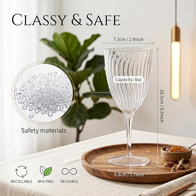 WDF 36PCS Clear Plastic Wine Glasses - 8 OZ Stemmed Clear Plastic Cups - Disposable Wine Glasses for Wedding/Birthday/Parties/Poolside/Outdoors/Toasts