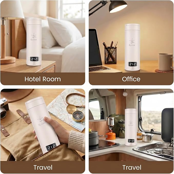 Portable Electric Kettle (120V), small-capacity electric kettle, made of 316-grade stainless steel, 4 temperature settings, with automatic shut-off function, (Cream, 9.05 * 3.15)