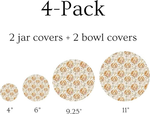 (4-Pack) Sourdough Reuseable Jar & Bowl Covers | Cute Baking Gift | 100% Cotton | Washable | Bread Proofing | Kitchen Food Storage Gifting | Starter Cover Lid Kit (Vintage Sourdough)
