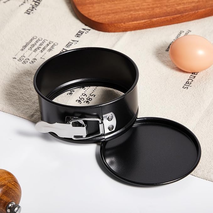 Funnymoom 4 Pcs 4 Inch Non Stick Springform Pan with Removable Bottom Carbon Steel Round Springform Cheesecake Pan with Stainless Steel Spring Buckles for Baking Kitchens Restaurant(Black)