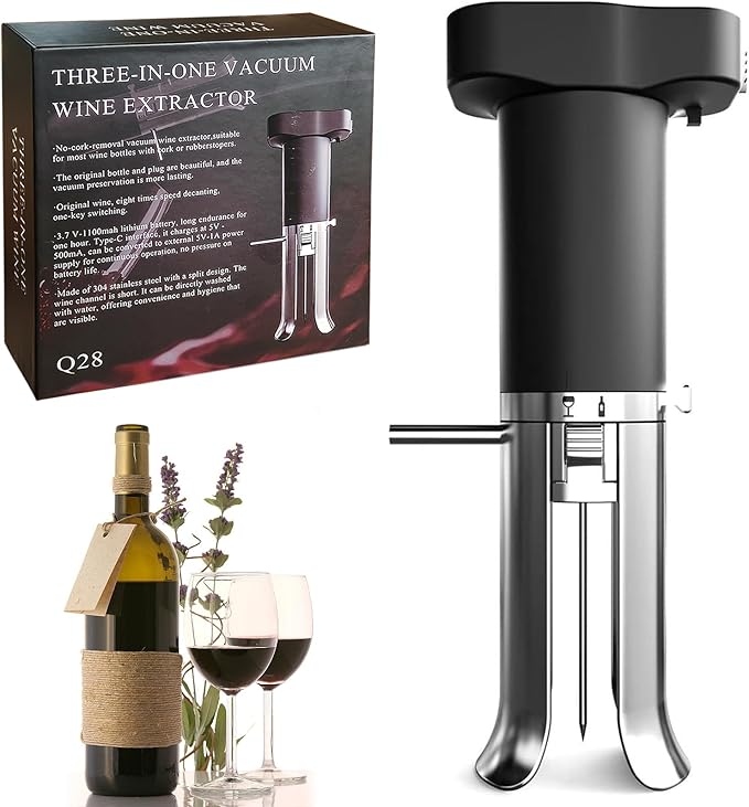 3-in-1 Electric Wine Opener with Aerator Pourer & Vacuum Sealer – Automatic Corkscrew, Drip-Free Pouring, Wine Preservation for Over 10 Days – Ideal Gift for Home, Restaurants, Parties