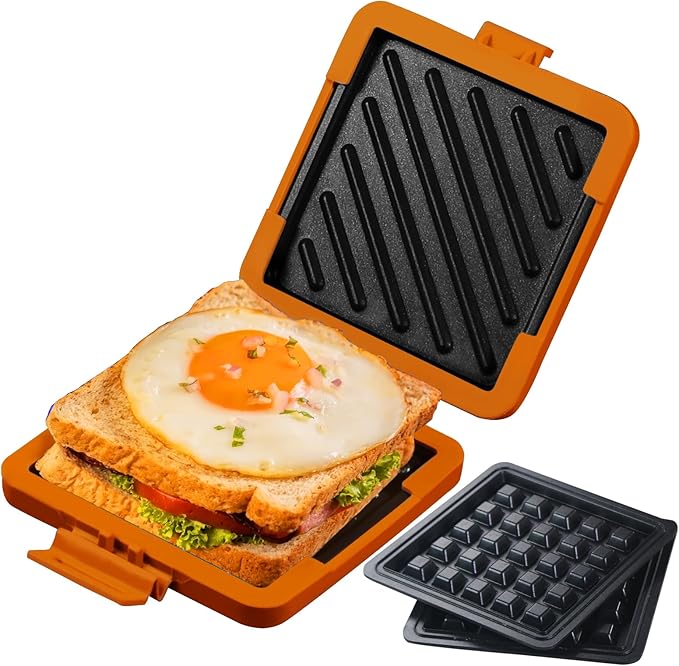 MKYSAIL Microwave Sandwich Maker & Waffle Maker 2-in-1 Set - Full Wrap detachable Silicone waffle sandwich maker for Breakfast/meats,Fast Grilled cheese,Dishwasher Safe,Portable for Home/Travel/Gifts