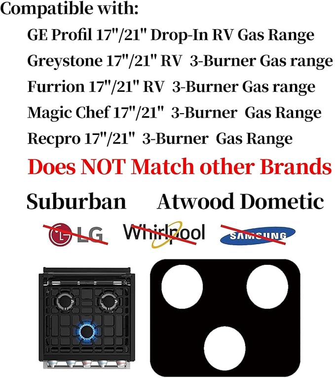 3-burner Stove Top Guard liner For Furrion Greystone RecPro Gas Range stove oven Non-Stick Teflon Stove Cover Mat Set 0.3mm thickness,BPA and PFOA Free Protector Liner