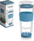 Double Wall Glass Tumbler - 14-Ounce, All Glass Reusable Insulated Tea/Coffee Mug & Lid, Hand Blown Travel Mug - Niagara