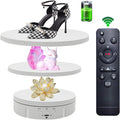 JAYEGT 3in 1 Motorized Rotating Display Stand with 5.74 /7.08/ 8.66 inch Replacement Cover，Max 22lbs Load , 360 Electronic Turntable for Photography Products (3 in1 / White/ With Remote controller)
