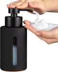 Enra Thick Glass Foaming Soap Dispenser with Clear Window,12oz Black Bathroom Soap Dispenser with Stainless Steel Pump, Modern Boho Refillable Pump Bottle for Bathroom Kitchen (Foam-Black)