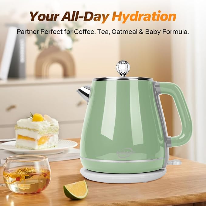 Retro Electric Tea Kettle 1.8L, Stainless Steel Electric Hot Water Kettle for Boiling Water, BPA Free, 1350W Fast Boil, Auto Shut Off & Boil-Dry Protection, Sage Green