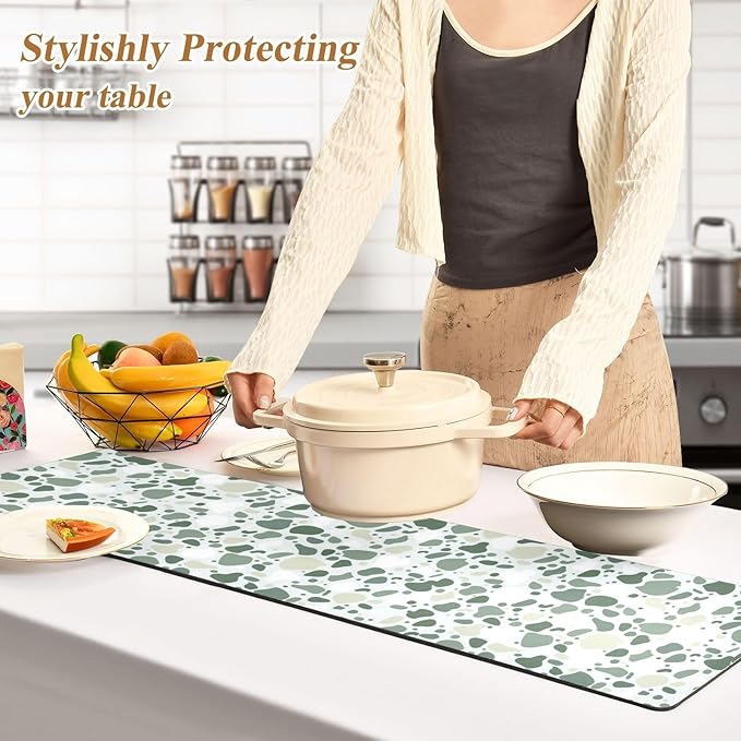 Heat Resistant Table Runner Trivet for Hot Pots and Pans 39 x 12 Inch Long Hot Pad Decorative Table Protector for Kitchen Countertop Terrazzo Green