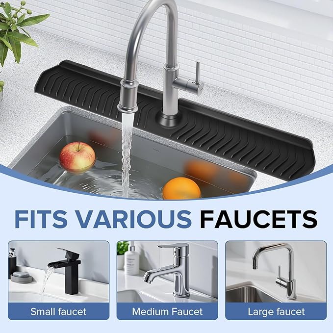 Kitchen Sink Faucet Mat,30in New Foldable Faucet Mat for Kitchen Sink, Adjustable Waterproof Splash Guard Draining Mat,Keep Countertops Dry (Black,29.9" x 5.7)