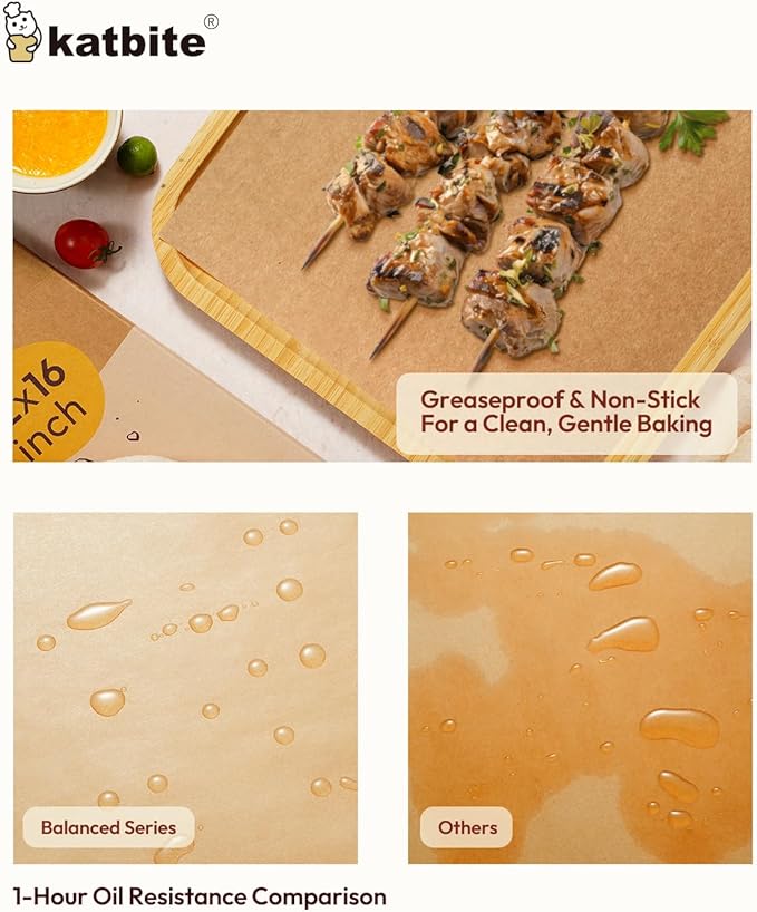 Katbite Air Fryer Parchment Paper Liners 180cs Airfryer Liners Disposable 9x11 & Katbite 220 Pcs Parchment Paper Sheets Balanced Series12x16 Inches