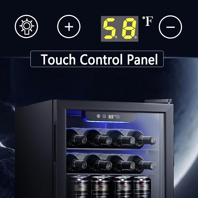 Antarctic Star 2.6cu.ft Wine Cooler/Cabinet Beverage Refrigerator, Small Mini Wine Cellar Fridge, Beer Soda Clear Front Glass Door, Quiet Operation, Adjust Temperature, Freestanding, Black