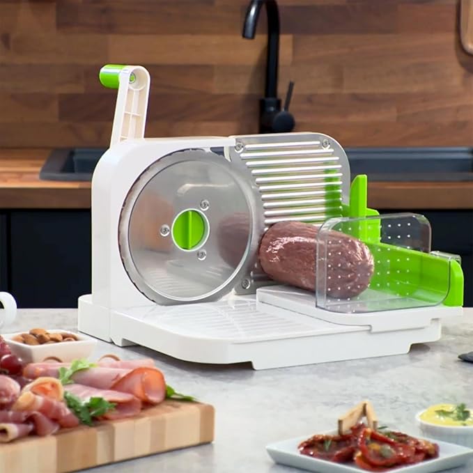 Starfrit Deli Slicer - Slices Meat, Cheese, Bread - 6.5" Stainless Steel Blade - Adjustable Thickness Knob - Nestable for Easy Storage | 2-in-1 Fruit and Vegetable