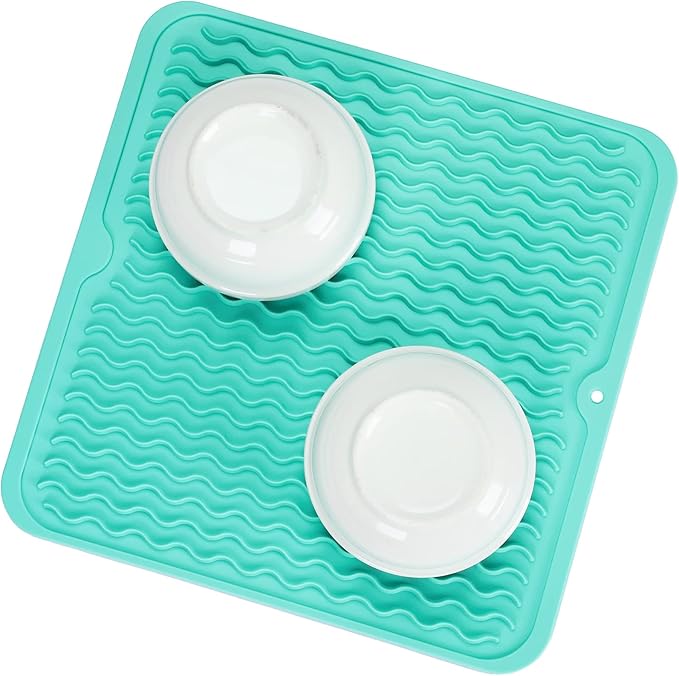 MicoYang Silicone Dish Drying Mat for Multiple Usage,Easy clean,Eco-friendly,Heat-resistant Silicone Mat for Kitchen Counter or Sink,Refrigerator or Drawer liner Mint M 12 inches x 12 inches