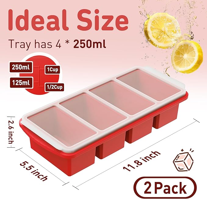 Silicone Freezer Tray with Lid Soup Freezer Container Molds with Steel Reinforced Rim Soup Cubes with Steel Reinforced Rim Perfect for for Soup, Sauce, Leftovers, Homemade Meal Prep and More