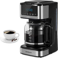 Ihomekee Coffee Maker, Programmable Drip Coffee Maker 12 Cup, Regular & Strong Brew Drip Coffee Machine with Iced Coffee Function for Home and Office, Black & Stainless Steel (Black,Silver)