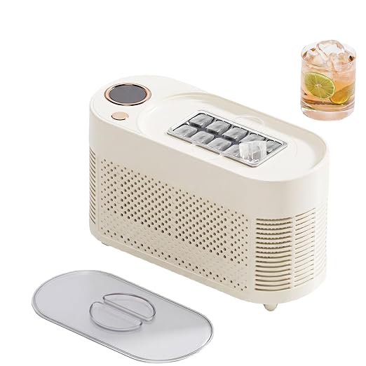 Portable Ice Maker, 12V DC Mini Car Ice Maker, Makes 10 Cubes in 15-20 Mins, with Cigarette Lighter for Trips, Camping(Adapter Needs Separate Buy 5.5x2.1mm F to 5.5x2.5mm M Converter) （White）
