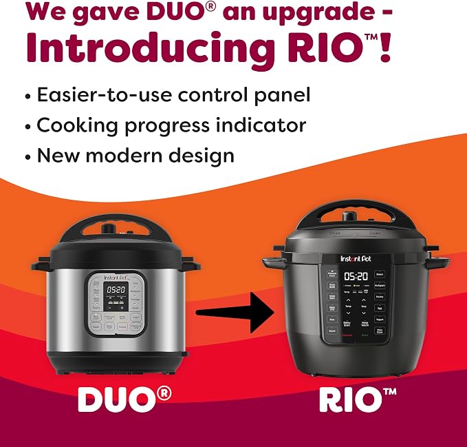 Instant Pot 6QT RIO 7-in-1 Multi-Cooker, Pressure Cooker, Slow cook, Sauté, Steam, Rice Maker, Yogurt, & Warmer, Black, 6 Quarts