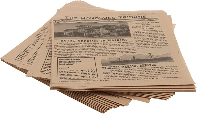 G.E.T. 4-T6000 Appetizer/Serving Basket Tissue Liner Paper, 7" x 7", Honolulu Newsprint (Case of 2000)