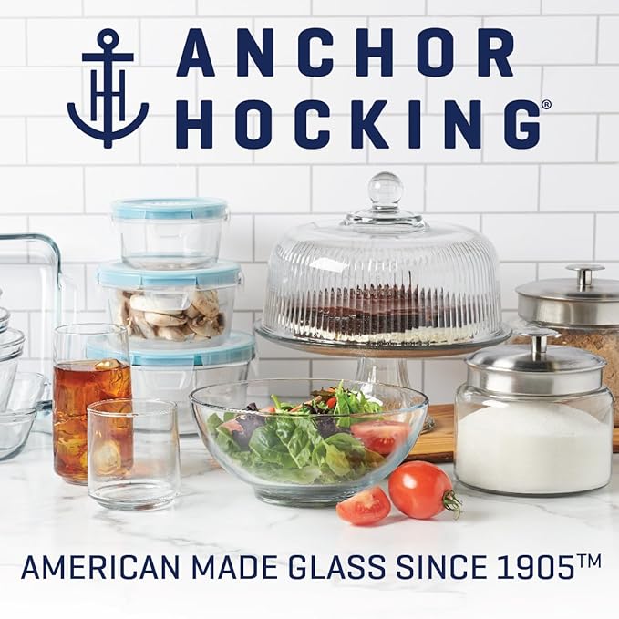 Anchor Hocking 18 Piece Glass Storage Containers with Lids (9 Glass Food Storage Containers & 9 Red SnugFit Lids)