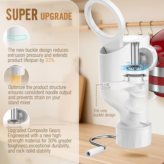 Pasta Maker Attachment for KitchenAid Stand Mixer, 7 Interchangeable Pasta Plates, Makes Spaghetti, Fusilli, Macaroni, Bucatini & Rigatoni, New Buckle Design Pasta Press with Storage Case by Fedowal