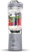 GreenPan Spin & Go Portable Blender, 24oz BPA-Free Cup, Self-Cleaning, Shakes Smoothies Juices, Crushed Ice & Frozen Fruits, Leakproof Lid, Fast Charge, Personal Handheld for Travel & Gym, Dove Gray