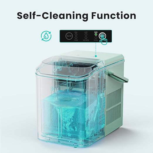 OLIXIS Ice Maker Machine with Handle,26lbs in 24 Hours,9 Cubes in 6 Mins,Auto-Cleaning Portable Ice Maker with Basket and Scoop, Countertop for Home, Kitchen, Camping, RV, Sleek Green