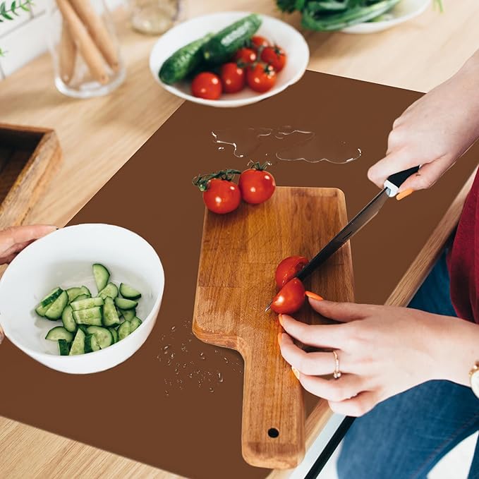 Silicone Mat for Kitchen Counter, Silicone Mat Trimable to Size (Brown, 15.7×11.8inch-4pcs), BPA-Free Silicone Placemat, Heat-Resistant NonSlip Table Mat for Air Fryer, Countertop Protector Mat