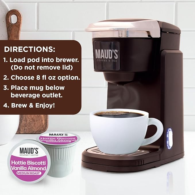Maud's Almond Biscotti Flavored Coffee Pods, 18 ct, Medium Roast Flavored Coffee in Single Serve Pods – 100% Arabica Beans, Compatible with Keurig K Cups Maker