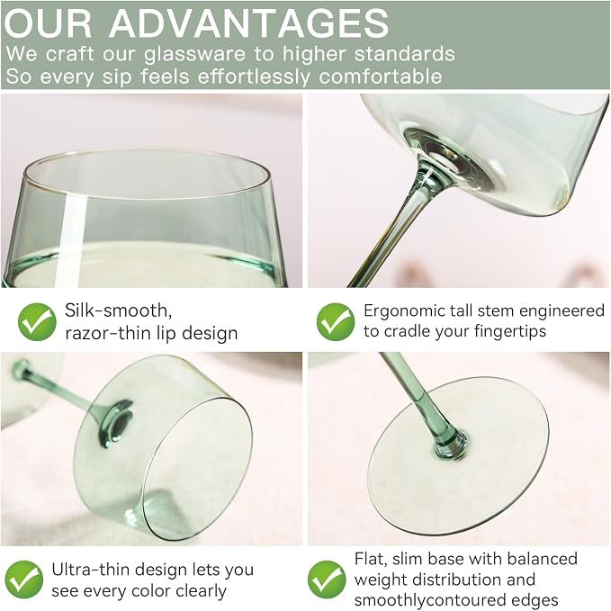 comfit Hand Blown Colored Coupe Glasses Set of 6-13oz large Crystal Martini, Cocktail & Champagne Glasses -Cute & Colorful Cocktail Glassware-Perfect for Bar, Cocktails, Martinis-Wedding Gifts