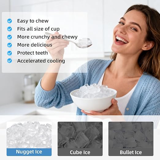Antarctic Star Nugget Ice Makers Countertop, Pebble Ice Machine with Chewable Pellet Ice, 35Lbs/24H, Self-Cleaning, Sonic Ice, One-Click Operation, for Kitchen,Party Stainless Steel Black