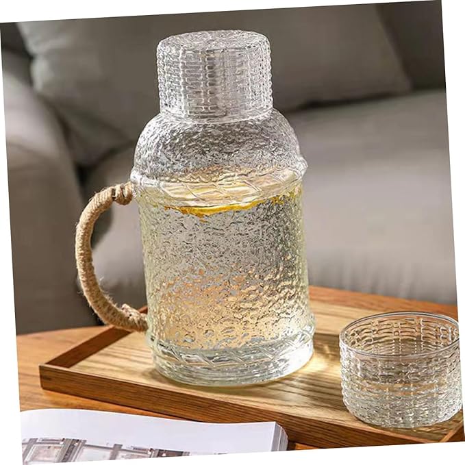 Luxshiny 1set Thickened Glass Water Pitcher Lid High-temperature Resistant Water Kettle for Home Office Elegant Design for Beverages and Tea Storage