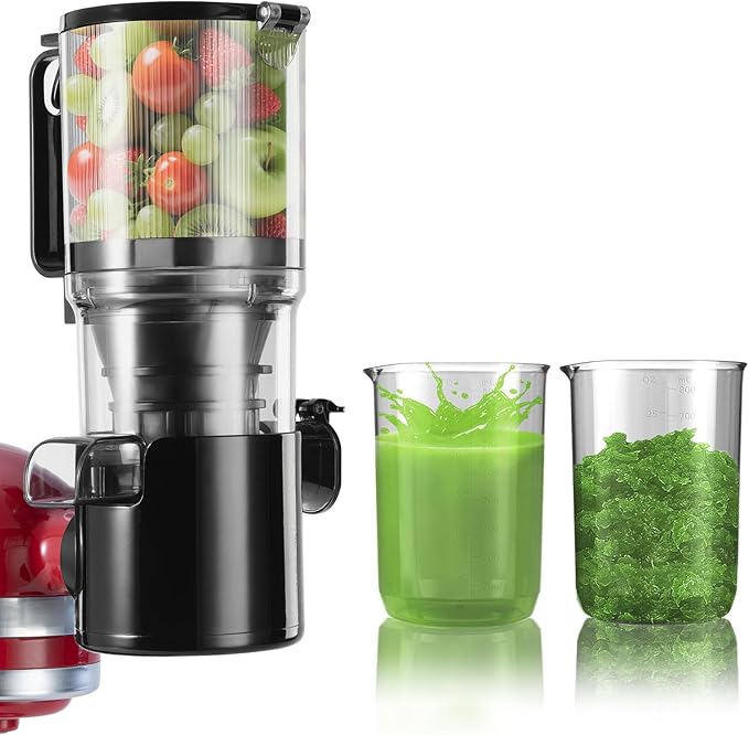 Masticating Juicer Attachment for KitchenAid Stand Mixer,Slow Cold Press Juicer for Kitchenaid Accessory with 4.5" Large Feed Chute,2 * 28oz Cups for Fruits & Vegetables by Aifeel